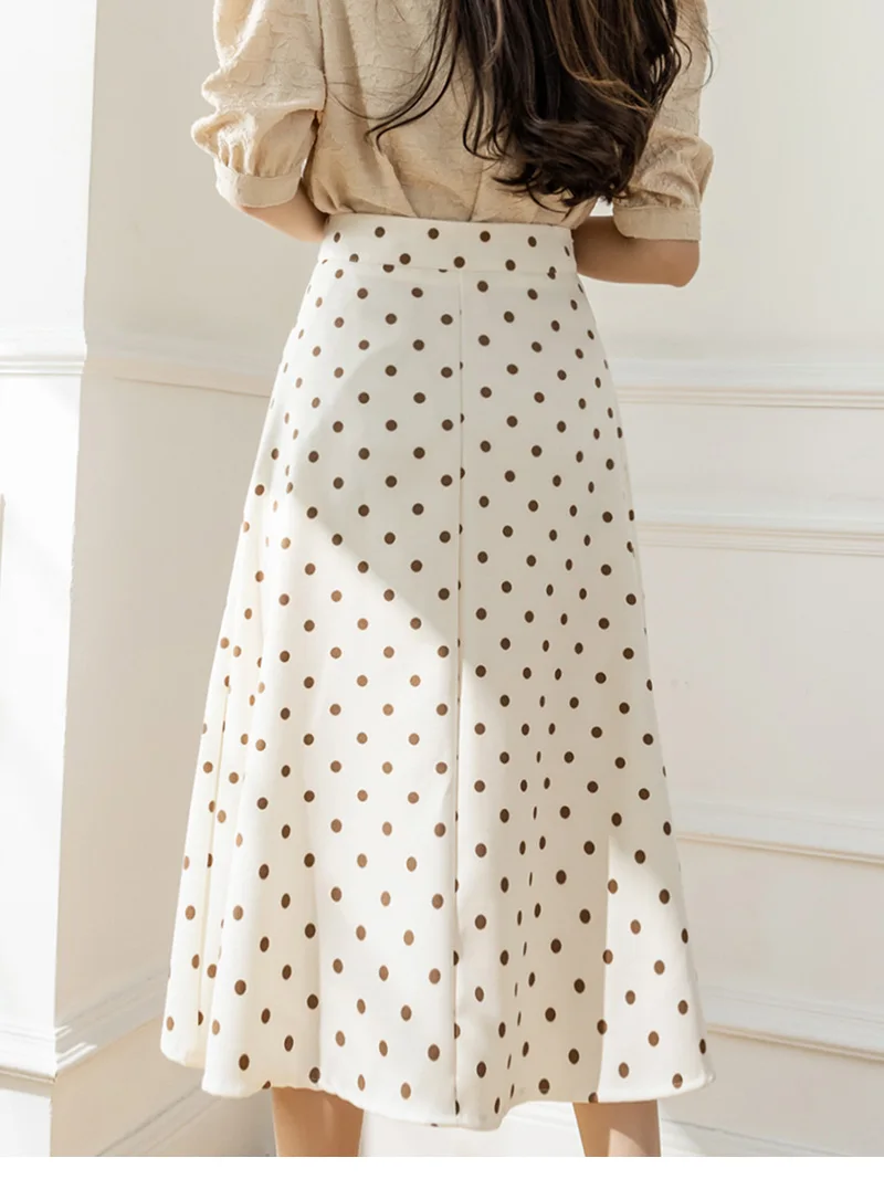 satin midi skirt TIGENA Chiffon Polka Dot Skirt Women 2022 Summer Korean Fashion Irregular Hem Slit A Line High Waist Midi Long Skirt Female Lady cute skirts