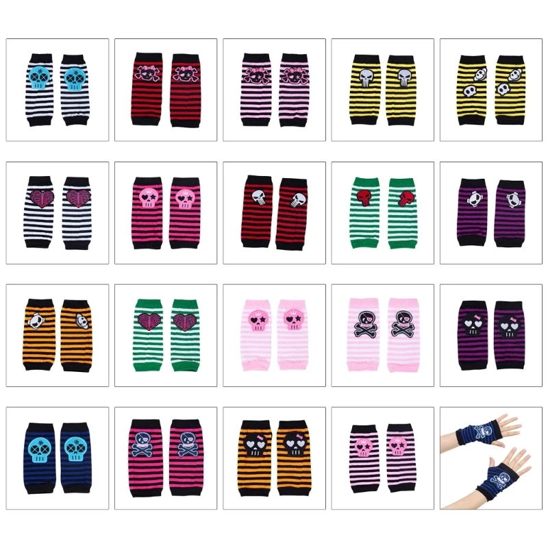 

Punk Fingerless Gloves Striped Sleeve Y2K Wrist Gloves Colorful Gloves for Halloween Masquerade Prom Gloves