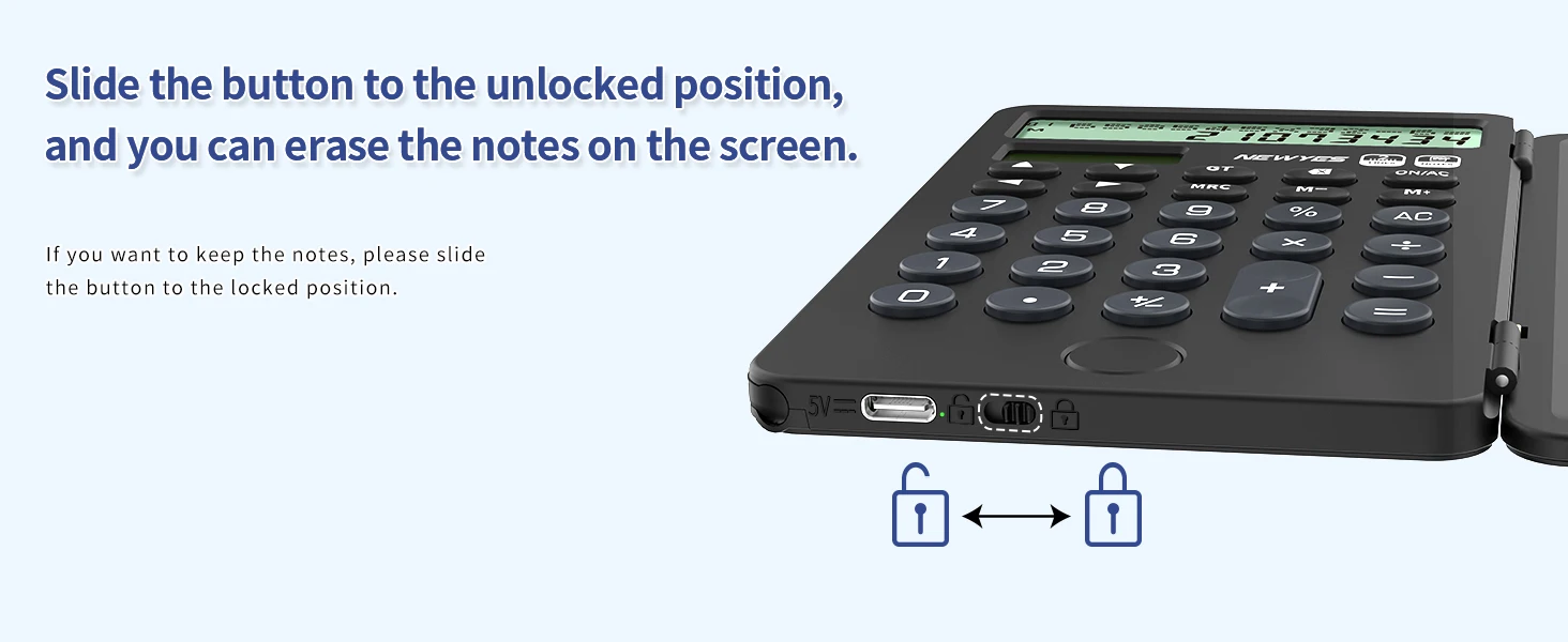 Description Picture 5 of item6.5" Portable Calculator with Notepad 2-Line 12-Digits Large Display Rechargeable Solar Power Desk Calculator for Office School