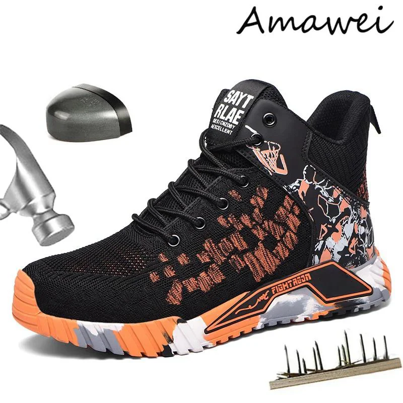 Amawei 2024 Men Boots Work Safety Boots Anti-smash Anti-puncture Work Sneakers Safety Shoes Steel Toe Indestructible Work Boots