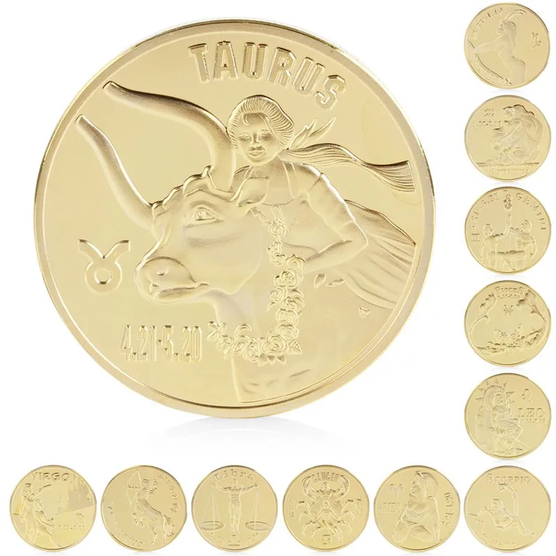 

1SET 12pcs Gold Plated 12 Constellation Commemorative Coins Collectible Physical Gift -Dropshipping