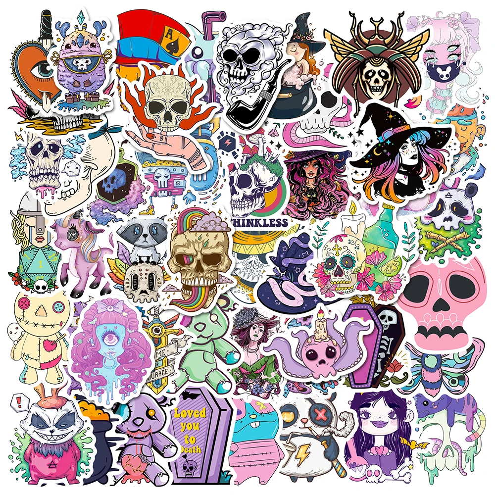 

10/30/50PCS Funny Gothic Girl Skull Cartoon Stickers Aesthetic Art Decals Skateboard Fridge Guitar DIY Graffiti Sticker Decals