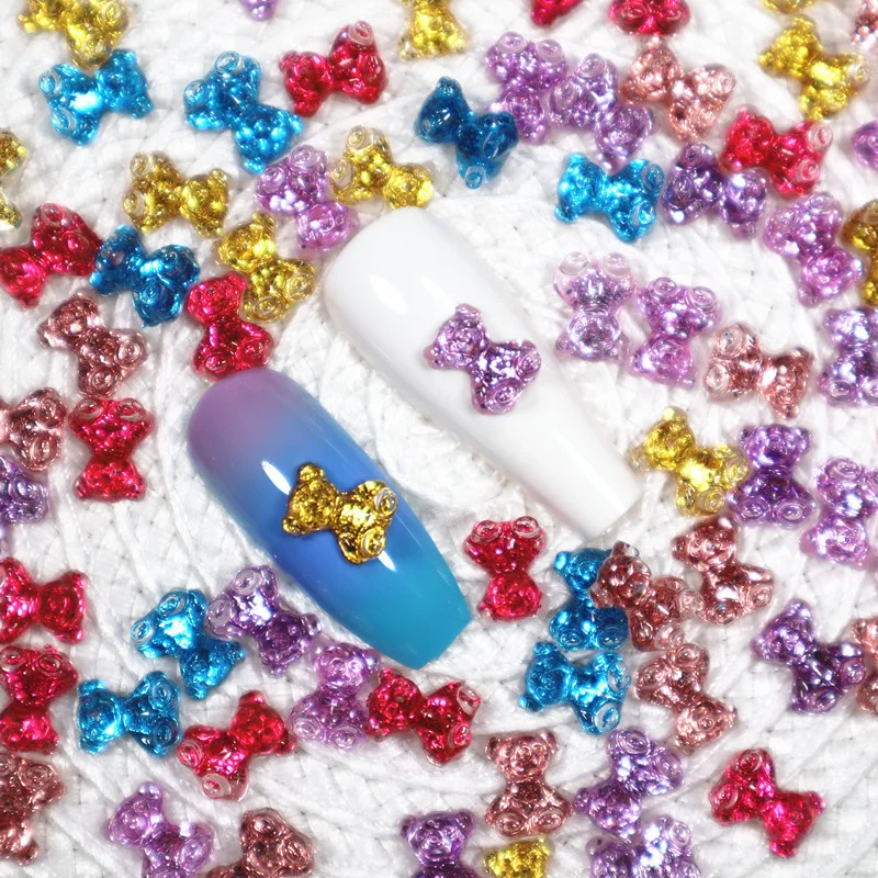 

50Pcs Cute Small Bear Nail Art 3D Glitter Rhinestone Resin Nail Art Decorations DIY Colorful Sweet Bear For Manicure Accessories