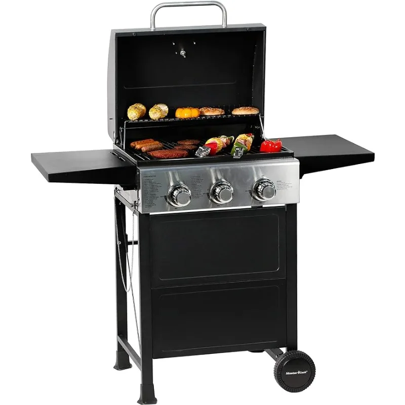 

3-Burner BBQ Propane Gas Grill with Two Foldable Racks, Stainless Steel 30,000 BTU Patio Garden Grill