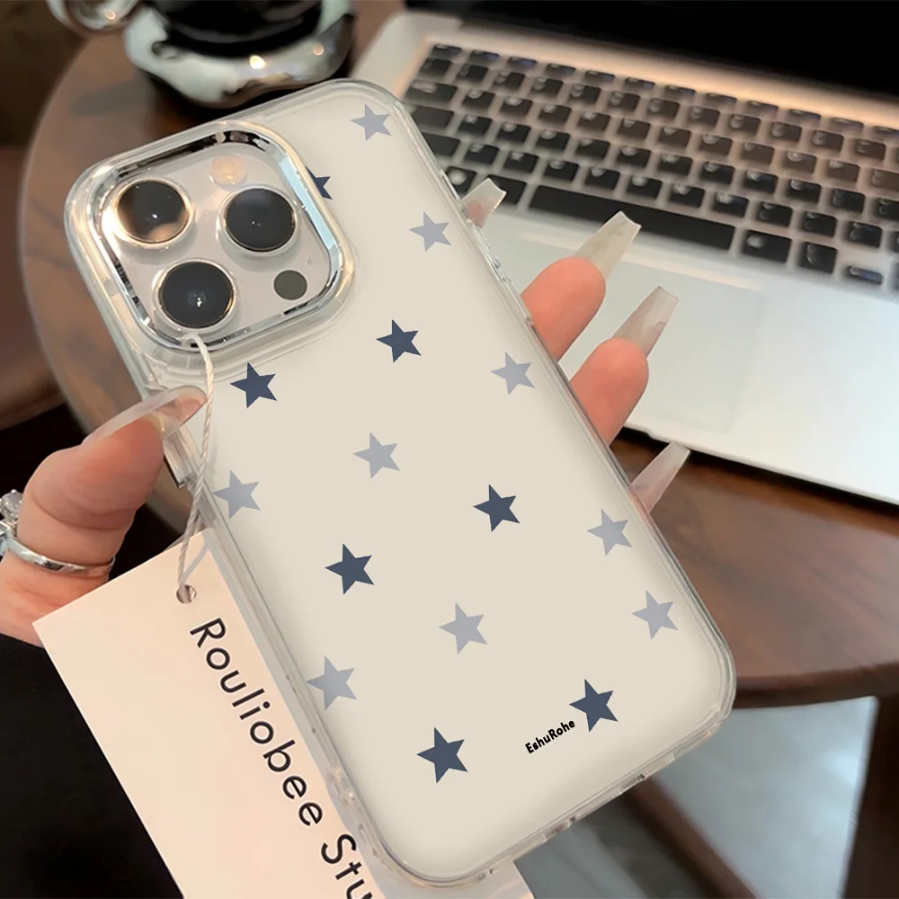Elegant Black Stars Full Screen Phone Case - Soft Korean Design