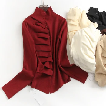 سترة محبوكة بياقة مدورة بلون سادة لعام 2025 سترة نسائية للخريف والشتاء راقية أنيقة ضيقة وأكمام طويلة بلوفرات نسائية