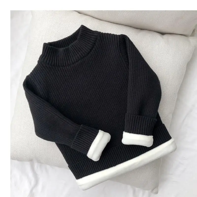 Girls Padded Sweater Winter Warm Bottom Shirt Boys Half High Neck Pullover Autumn New Baby Solid Color Tops Kids Clothes