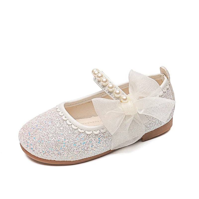 รูปสินค้า สาวOxfords Blingรองเท้าฤดูใบไม้ผลิฤดูใบไม้ร่วงเด็กโรงเรียนเต้นรํารองเท้าPearl Beadingsสาวใหญ่นุ่มรองเท้าหนังPUสีชมพู,สีเบจ