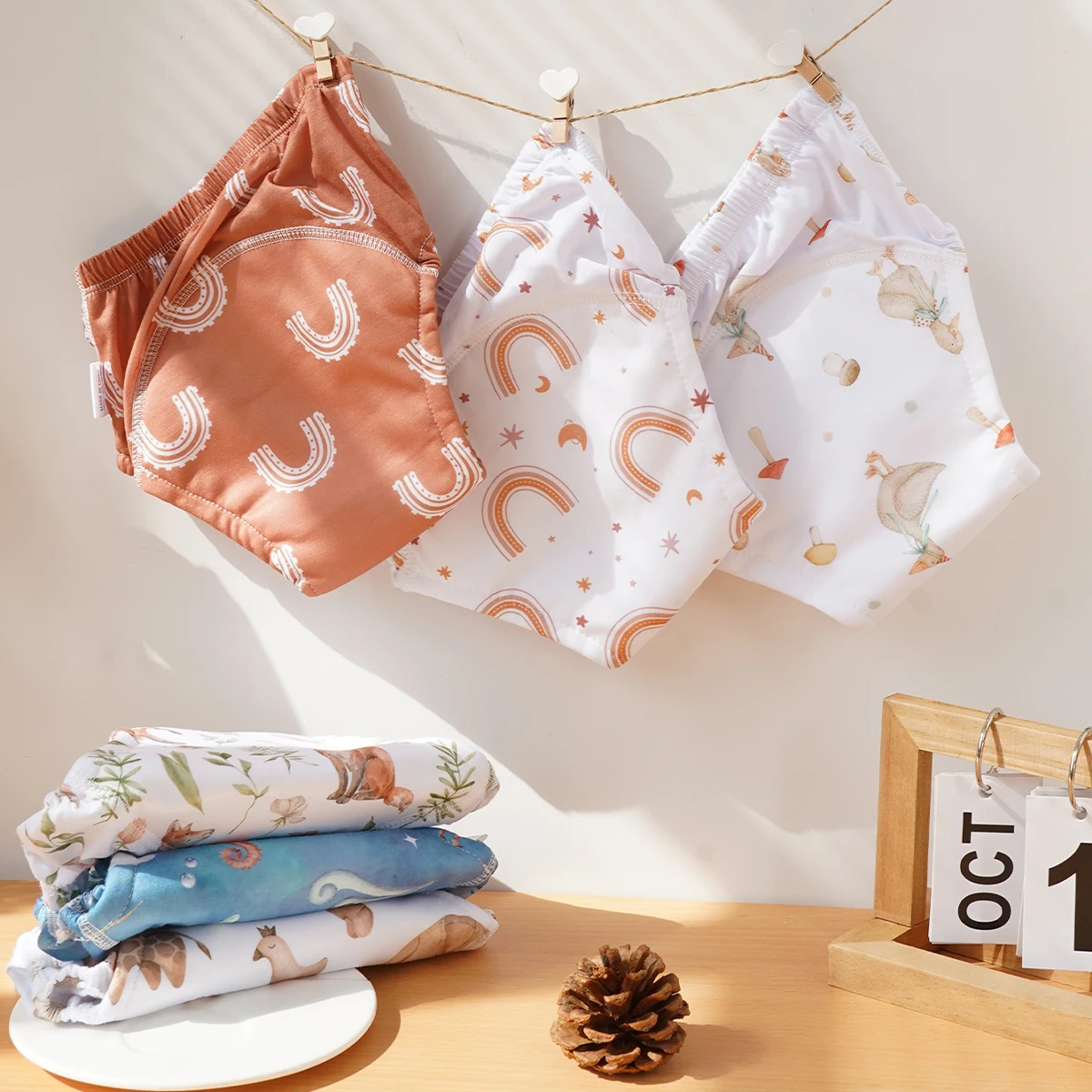Happyflute 2Piece/Set Animal Print Baby Polyester Suede Cloth Inner Trainning Pants Children Breathable Washable Diaper Pants