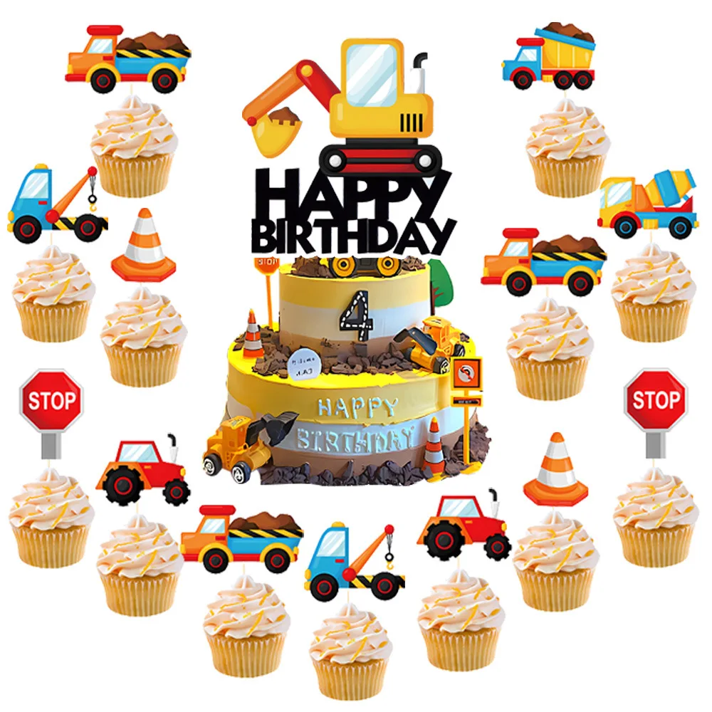 

Excavator Car Cake Cake Decoration Engineering Vehicles Cake Toppers Kids Boys Happy Construction Car Theme Birthday Cake Decor