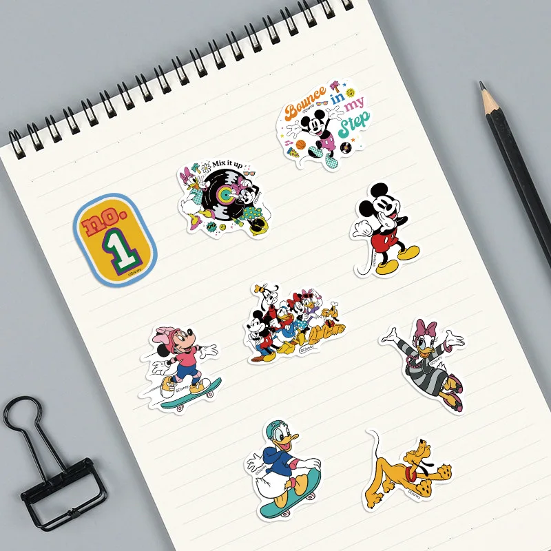 Pegatinas de dibujos animados de Disney para niños, calcomanías de dibujos animados de Minnie y Mickey, 50 piezas, para monopatín, portátil y motocicleta