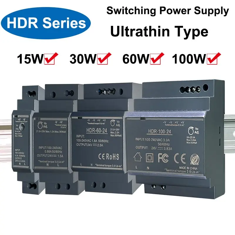 

Ultrathin Switching Power Supply HDR 15W 30W 60W 100W 12V 24V Rail Type Transformer