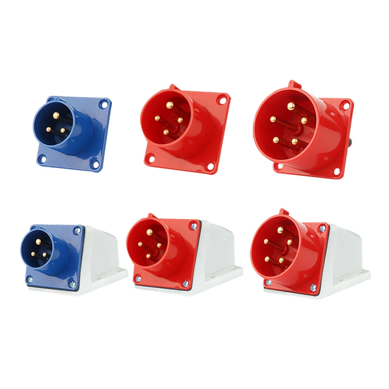 Heavy-Duty Waterproof & Dustproof Industrial Plug, Male & Female Connectors, Wall & Panel Mount, 16A/32A, 3-Pole, 5-Pin, High Voltage