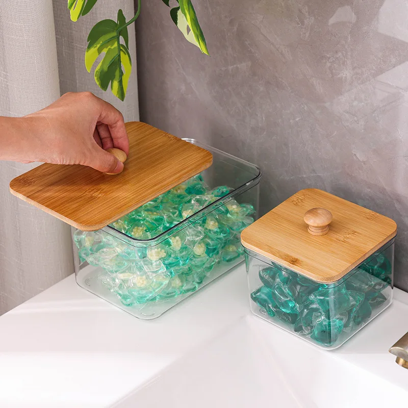 Acrylic Dryer Sheet Holder Container for Laundry Room Dryer Sheet Dispenser Box Laundry Room Organizer Jars with Bamboo Lid 3