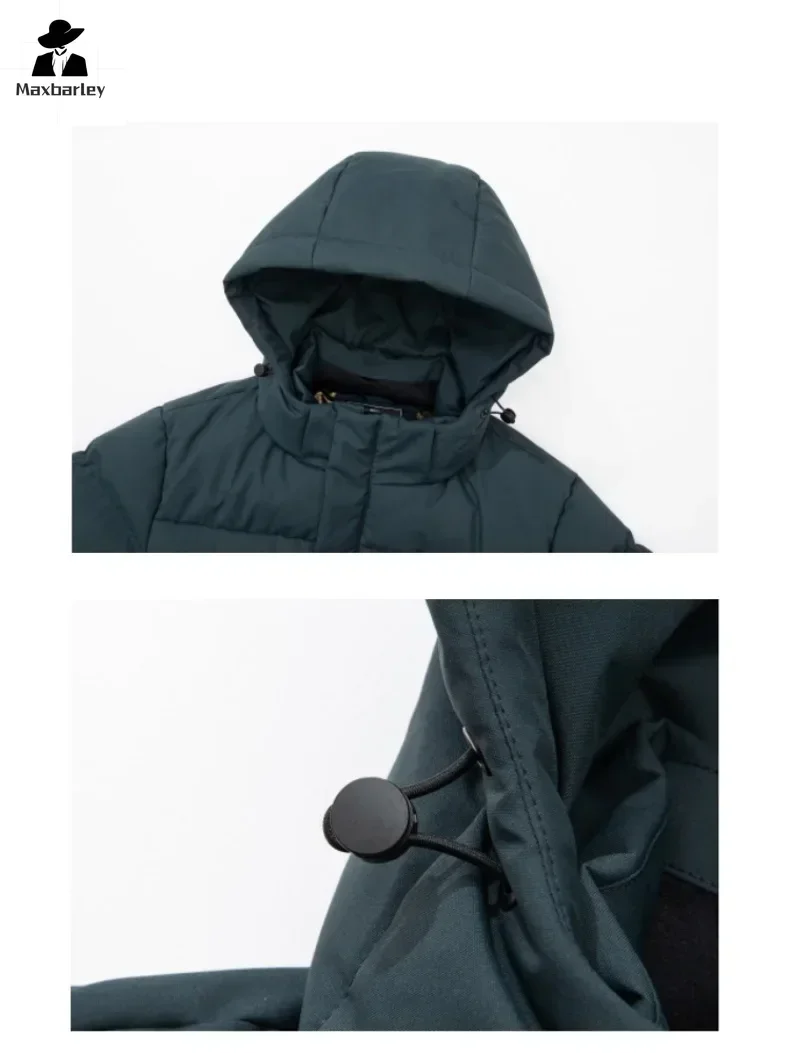 Winter Long Jackets Men's New Snow Multi-Pocket Thick Warm Down Cotton Padded Coat Casual All-Match Cold-proof Hooded Parka