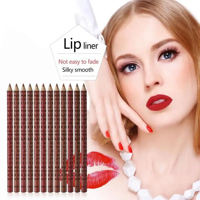NEW 12Pcs/Set Pencil Lipstick Set Pen Matte Lip Liner Long Lasting Makeup Pens Easy To Wear 6