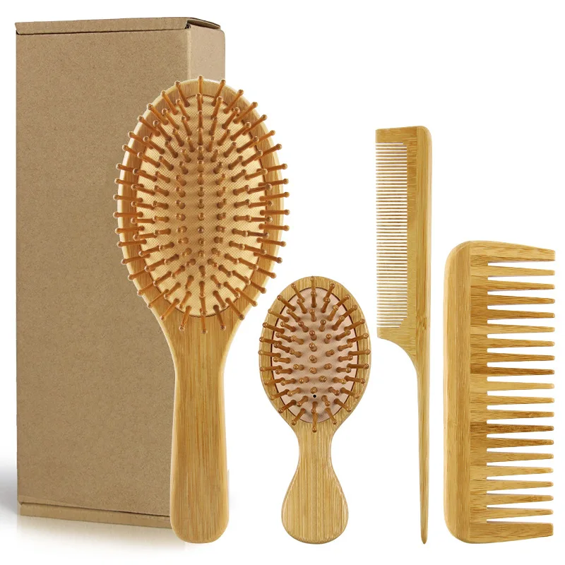 

4 Pcs/set Hair Comb Set Eco-friendly Bamboo Wooden Air Cushion Massage Comb For Adult Children Wide Tooth And Pointed Tail Cmb