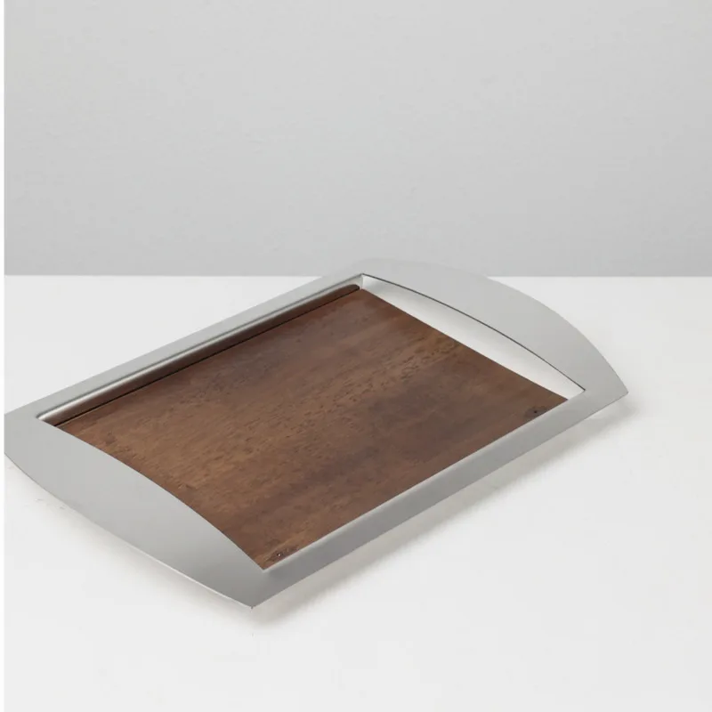 Modern Luxury Stainless Steel and Walnut Decorative Tray for Sample Room Living Room Home Decor 3