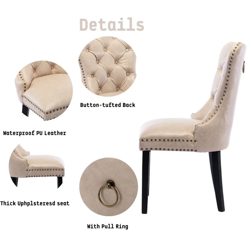Dining Chairs Set of 4 Mid Century Modern Tufted Chairs Armless Rubber Wood Vintage Chairs Upholstered Nailhead Side Chair 3