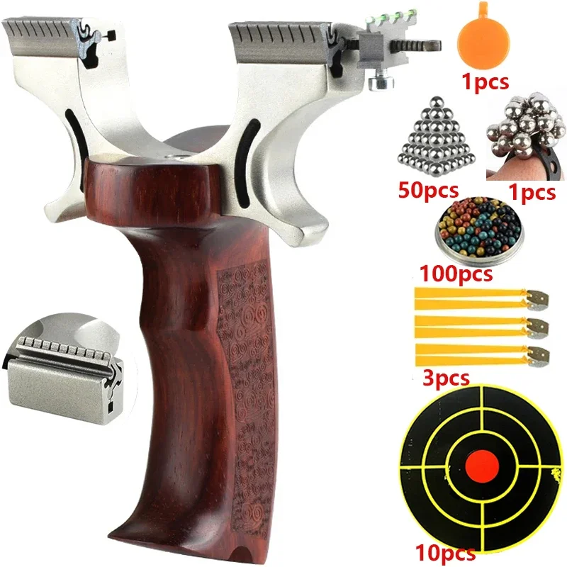 

Outdoor Hunting Solid Wood 304 Stainless Steel Slingsshot Movable Fiber Optic Aiming Fast Compression Flat Rubber Band Toys