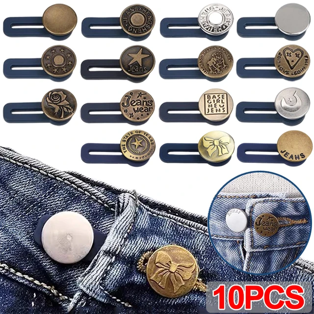 Adjustable Buckle Button Jeans, Metal Buttons Jeans Waist