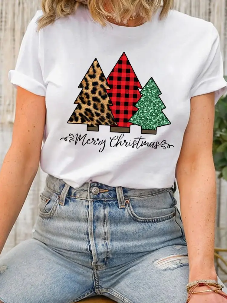 

Plaid Lovely Trend Style Print Clothing Fashion New Year Women Tee Top Christmas Lady Short Sleeve Shirt Clothes Graphic T-shirt