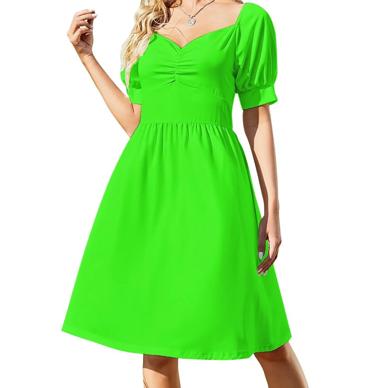 thumbnail image 1 of Vestido verde neón de manga corta Vestidos elegantes vestidos verano vestido de verano mujer, 1 of 8