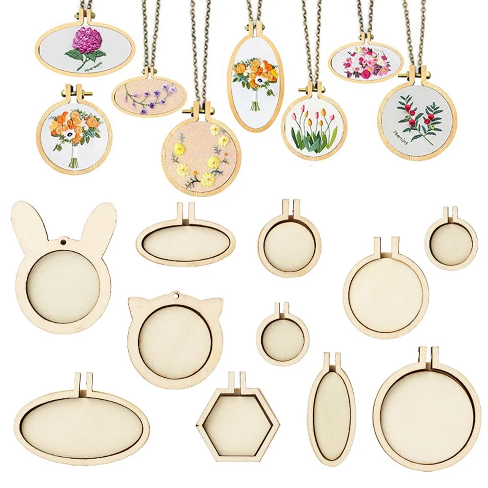 1Pcs Mini Embroidery Hoop Small Wooden Mini Crossing Stitch Hoop Animal Shaped Mini Wood Hoop Ring for DIY Pendant Crafts