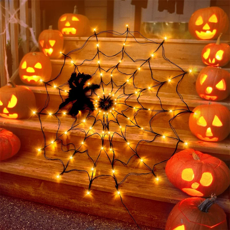 Solar Diameter Halloween Lights New Spider Web 3.18ft 60LED 8Mode Spider Net Lamps For Party Yard Garden Bar Haunted House Decor hygrometer thermometer classroom garden abs diameter 13cm range 30 50 ° thickness 2 2cm thermometer monitoring
