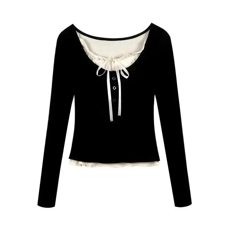 T-shirts Women Slim Sweet College Fashion Korean Spring Soft Leisure Cropped Spliced Designed New Arrival Daily Casual