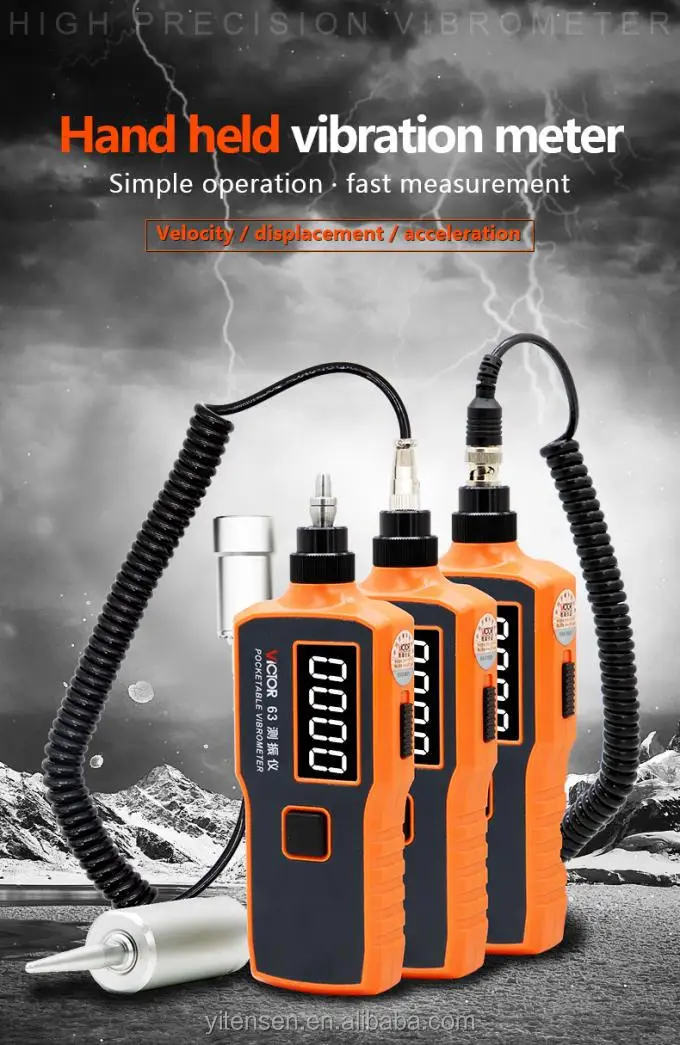 VC63B Mini Orange Digital Vibration Meter 1-1999um Displacement Velocity0.1-199.9mm/s RMS Vibrometer 3