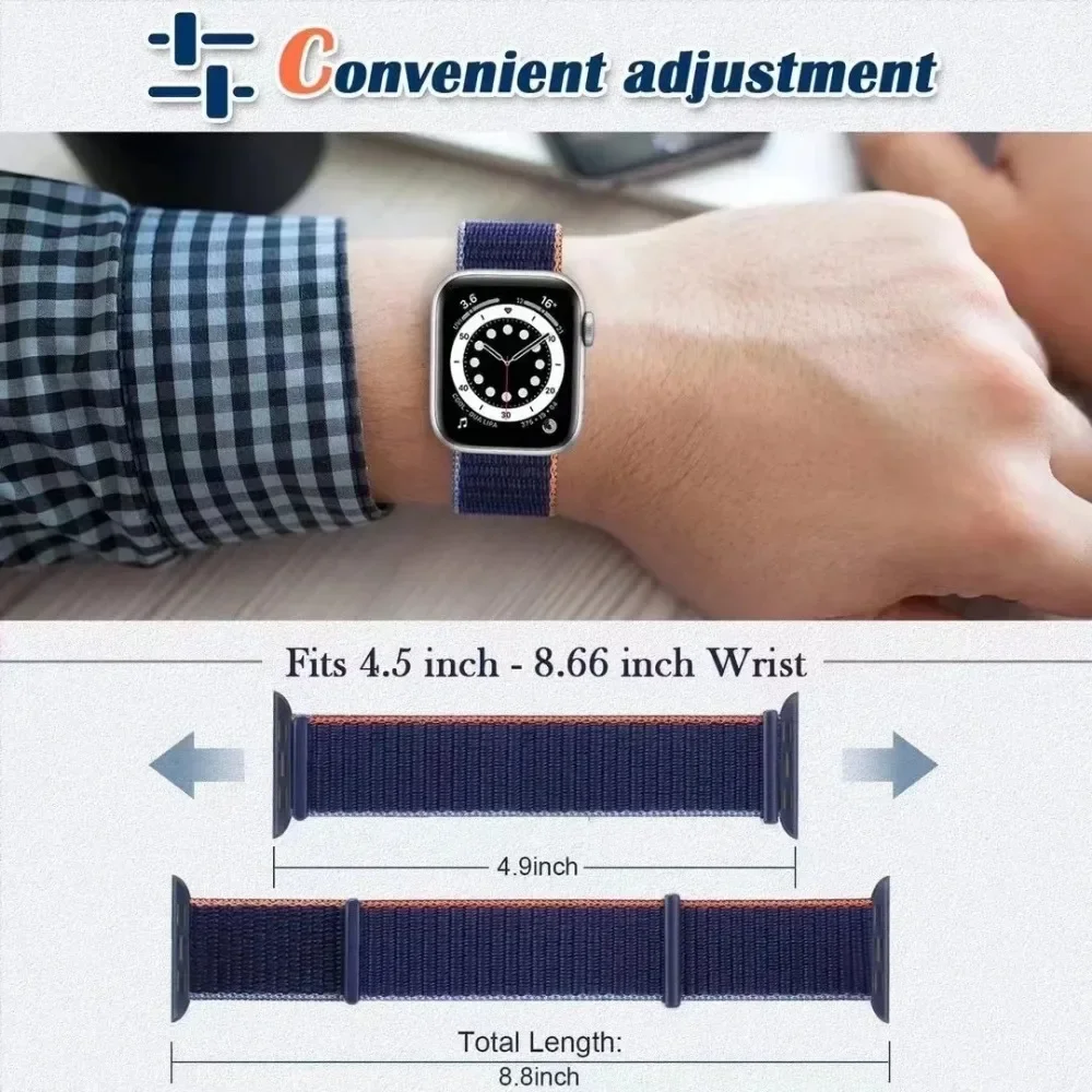 애플 워치 밴드용 나일론 루프 스트랩, 2 섹션 팔찌, iWatch 시리즈 울트라 9 8 7 6 5 3 SE, 44mm, 40mm, 42mm, 38mm, 49mm, 45mm, 41mm