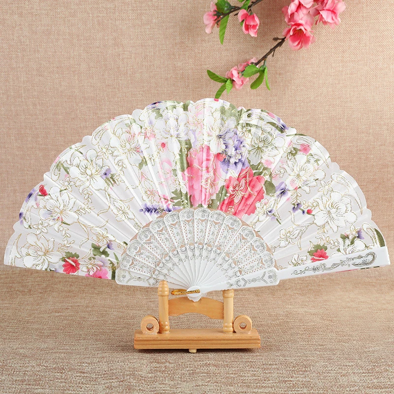 Chinese Style Silk Fan Folding Fan Wedding Art Gifts Dance Hand Vintage Folding Hand Held Flower