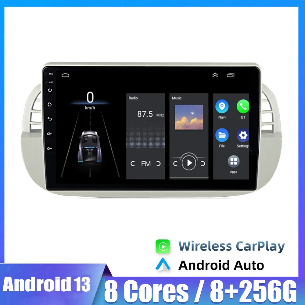 9''Pollici Android 13 8 + 128G Autoradio Stereo Per Fiat 500 2007-2015 Navigazione Gps Controllo Volante Multimediale Carplay Bt