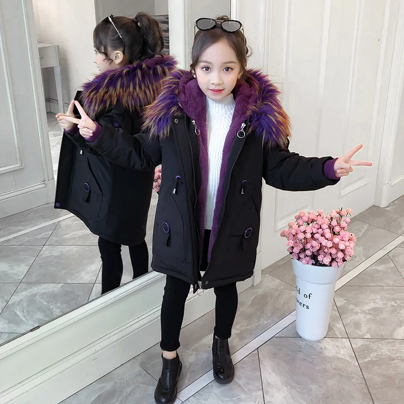 

Children Fashion -30 Winter New Jacket Girl Parkas Kids Warm Thick faux Fur Hooded Down Cotton coat Two-piece girl clothing
