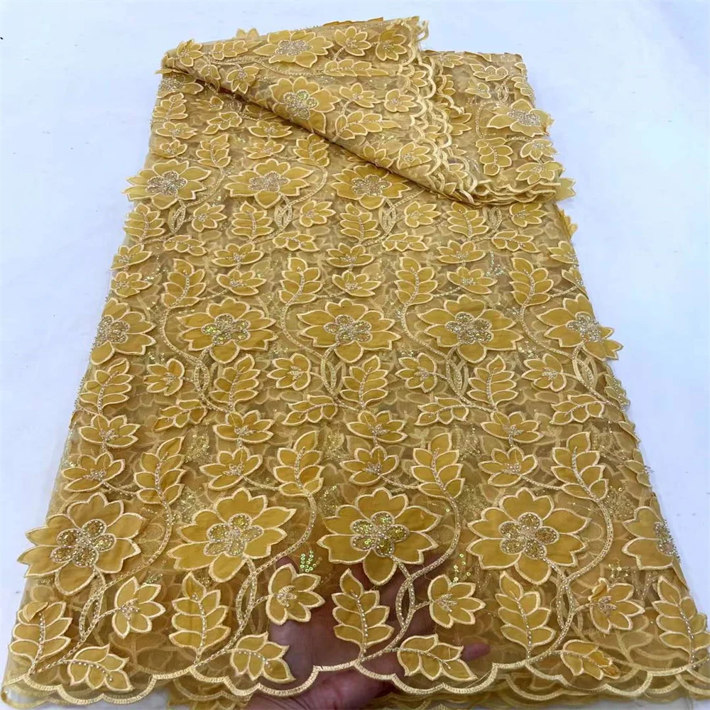 

Роскошная нигерийская кружевная ткань с 3D блестками, отделанными бисером, искусственная африканская Свадебная вышивка, французское Тюлевое кружево, шитье