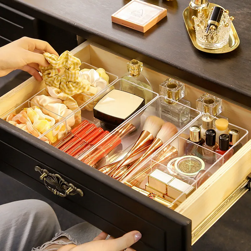 Clear Acrylic Makeup Layered Storage Box Dressing Table Cosmetic Lipstick Finishing Grid Box Desktop Drawer Storage Compartment 2