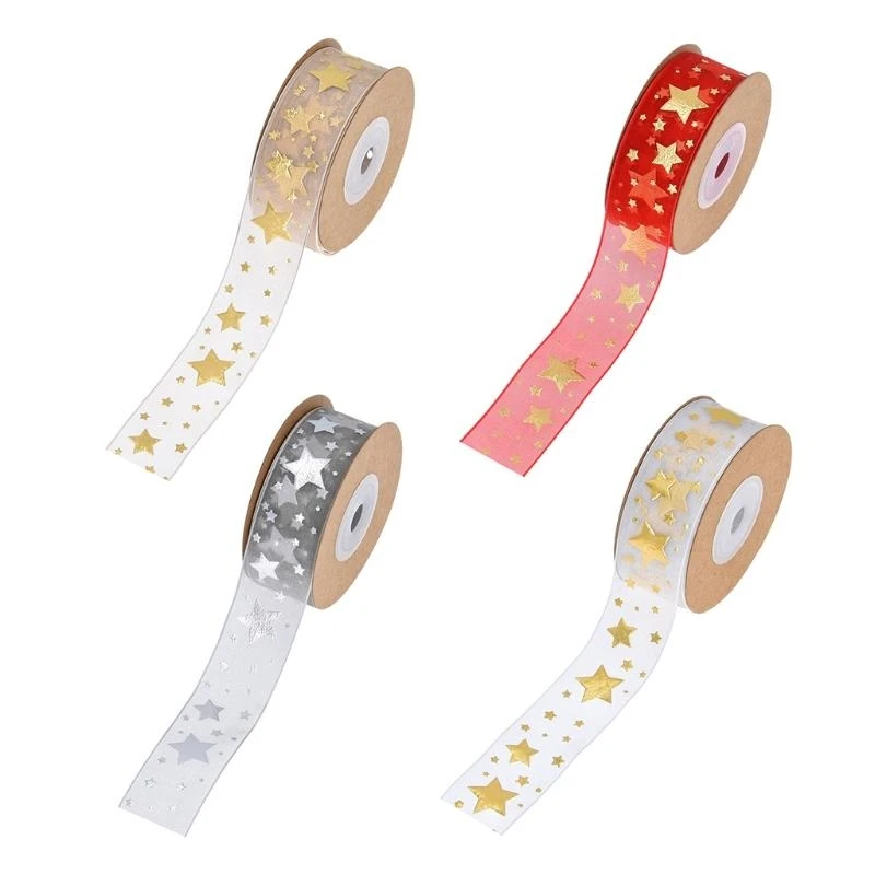 Organza Ribbon Druckstars Kuchenband Geschenkverpackungsband für Bughaar Hochzeit Weihnachtsdekoration Spitze Basteln DIY Y08E – Detail 7