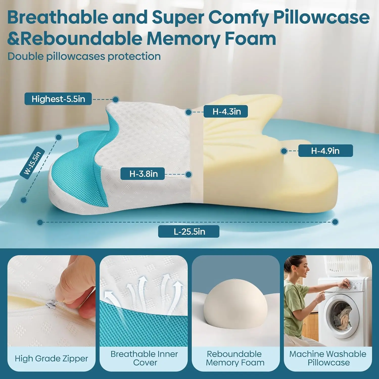 Cervical Ergonomic Memory Foam Pillow for Neck & Shoulder Pain For Side Back Sleepers 4