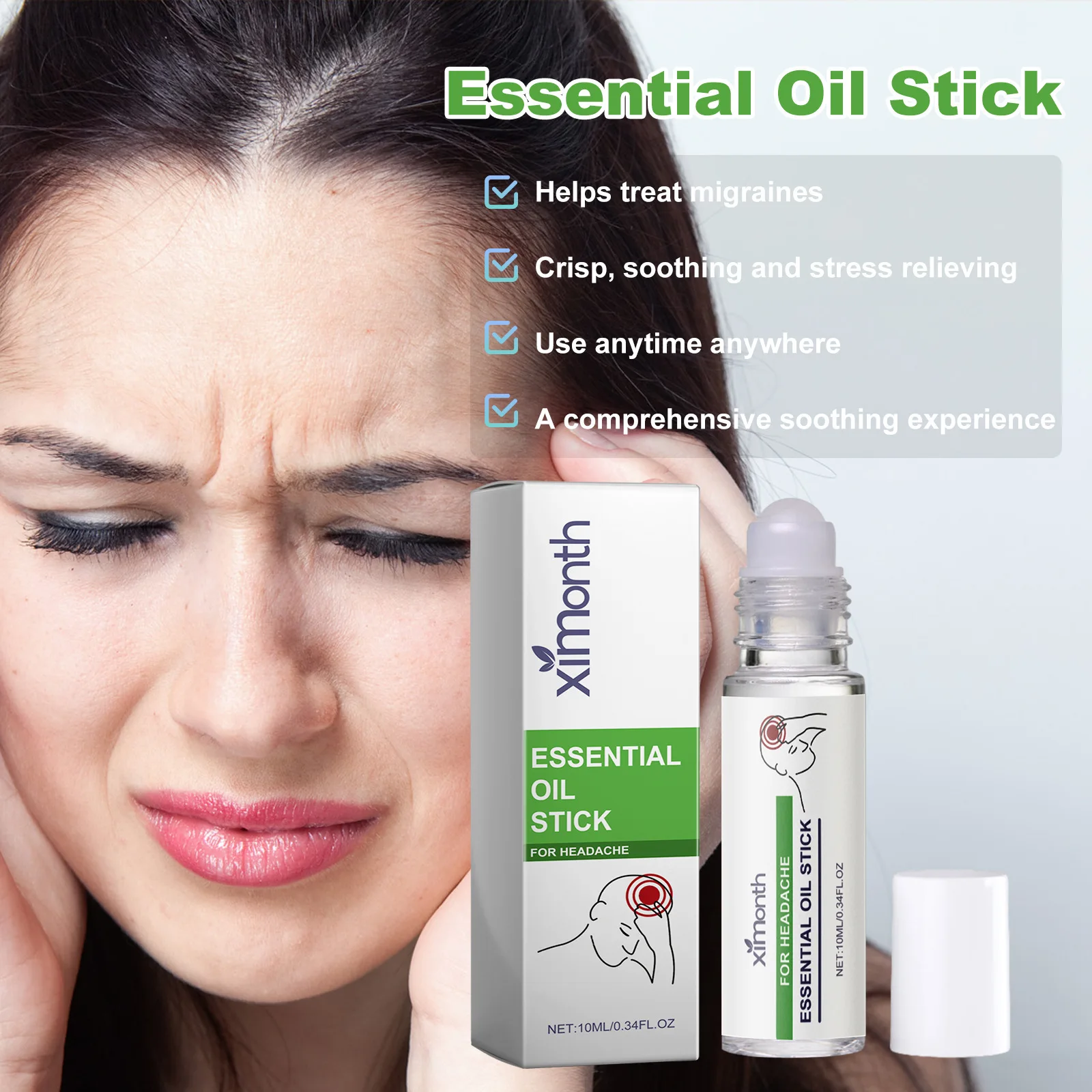 Dizziness Soothing Roller Improve Headache Migraine Relieve Nausea Vomiting Brain Nerve Relax Anxious Relief Anti Dizzy Roll-On