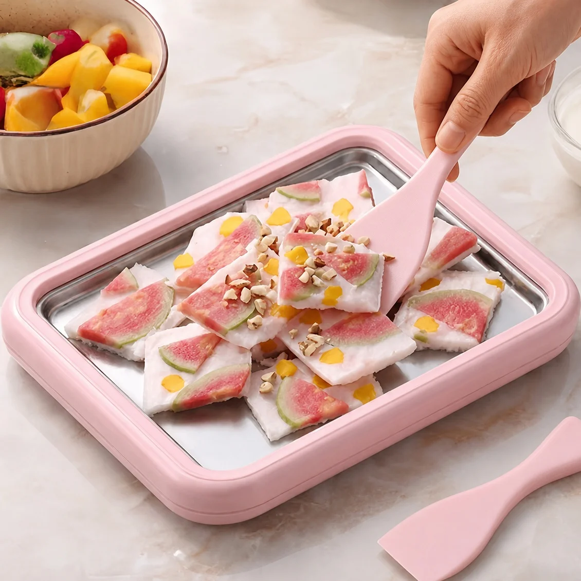 Stainless Steel Ice Cream Maker Rolled Ice Cream Machine for Homemade Stir-Fry Frozen Yogurt Desserts Making Pan Kitchen Tool 1.38x6.69x8.66inch 1