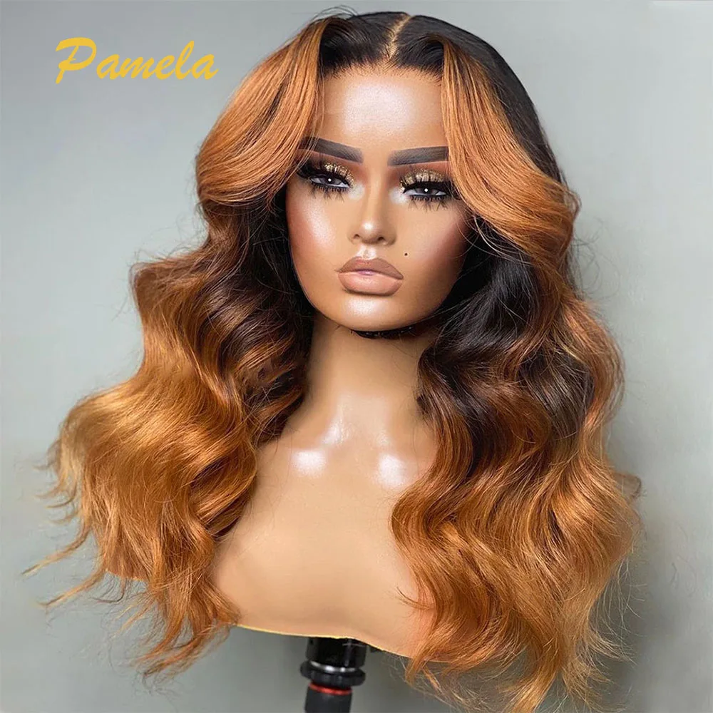 

Ombre 1B 27 Colored 13x6 HD Body Wave Transparent Lace Frontal Wigs For Women 250% Density Wear and Go Human Hair Ready To Go