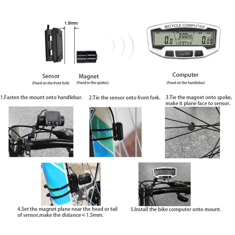 Waterproof Cycling Computer with LCD Display and Backlight for Bike