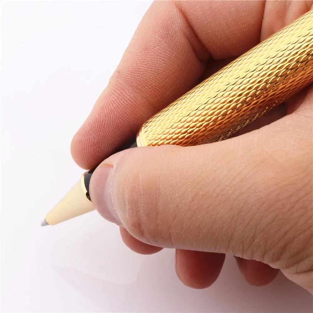 JINHAO Luxury Dragon Bright Gold Squares Line Barrel Rollerball Pen Medium Nib