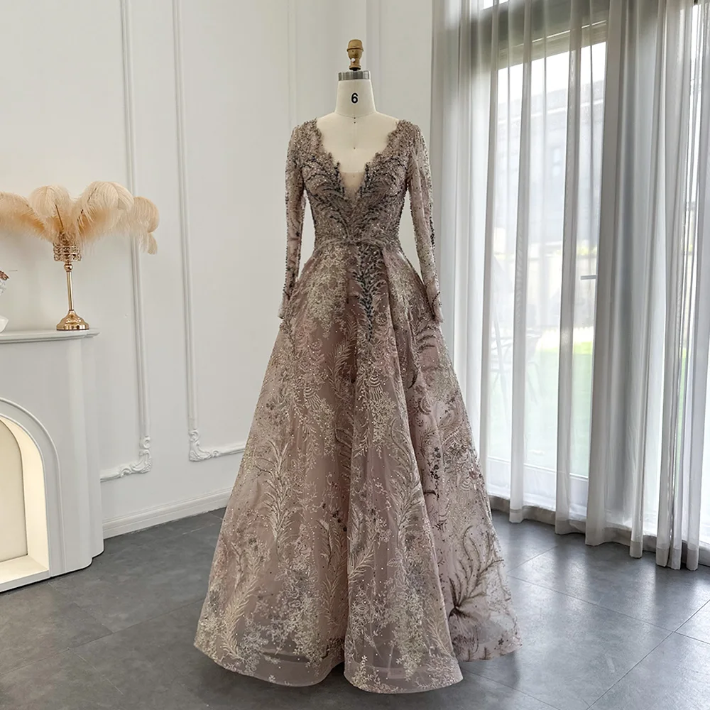 Sfdee3fcfd04e4f07aa8d83e000e4e43bE Elegant Long Sleeve Arabic Evening Dress V-Neck Dubai Luxury Crystal Muslim Plus Size Women Wedding Party Gown Mallzona