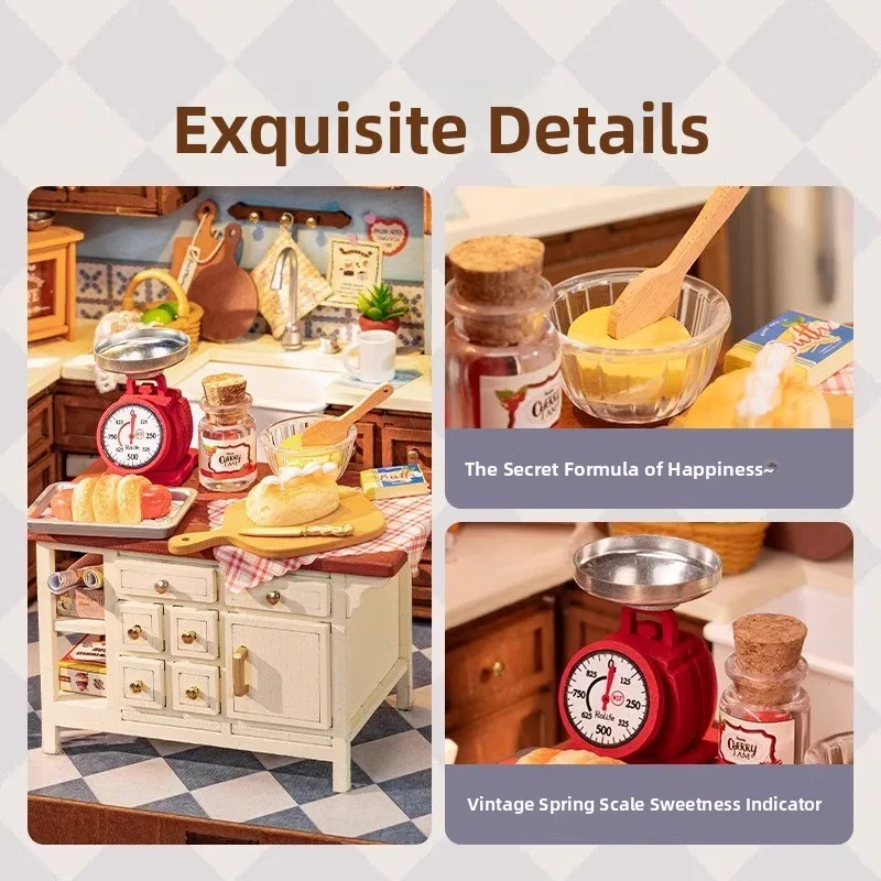 Rolife Baking Kitchen DIY Wooden House Model Art Scene Birthday Gift Assembly Model Static Model Building Toy for Teens