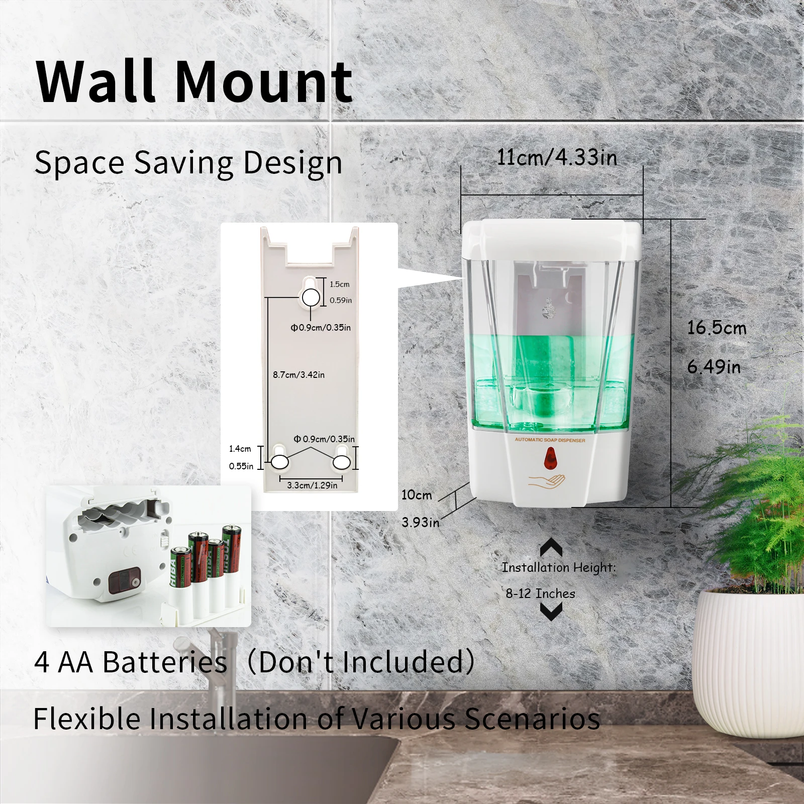 Automatic Hand Soap Dispenser 700mL/23fl.oz Wall-Mounted Touchless Sensor Pump Battery-Operated For Home Hotel Use Soap dispenser Soap pump Soap dispenser head Wall mounted dispenser