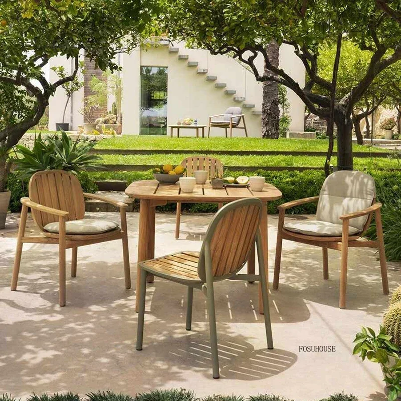 Outdoor Teak Garden Chairs Courtyard Villa Waterproof Sun-proof Dining Chairs Simple Leisure Balcony Outdoor Backrest Armchair