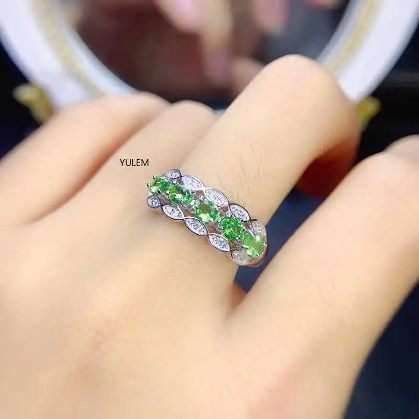 Yulem Jewelry 100% Anello In Tsavorite Naturale Per L'Uso Quotidiano 5 Pezzi 3*4Mm Anello In Argento Tsavorite Anello In Argento Con Gemma Di Moda