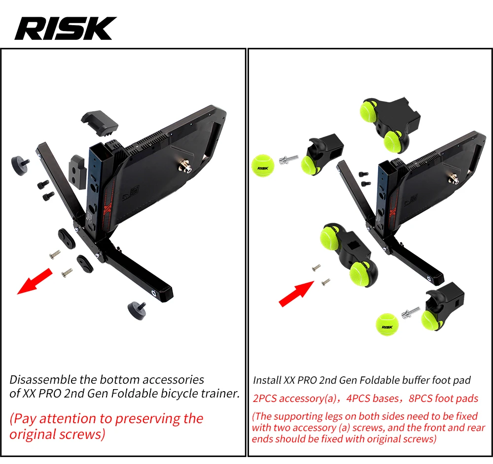 RISK Fahrrad-Smart-Trainer-Pufferfußplatten Rocker-Basisplatte Ständer Tennisballfüße für X2 / X2 MAX / XX PRO – Detail 8